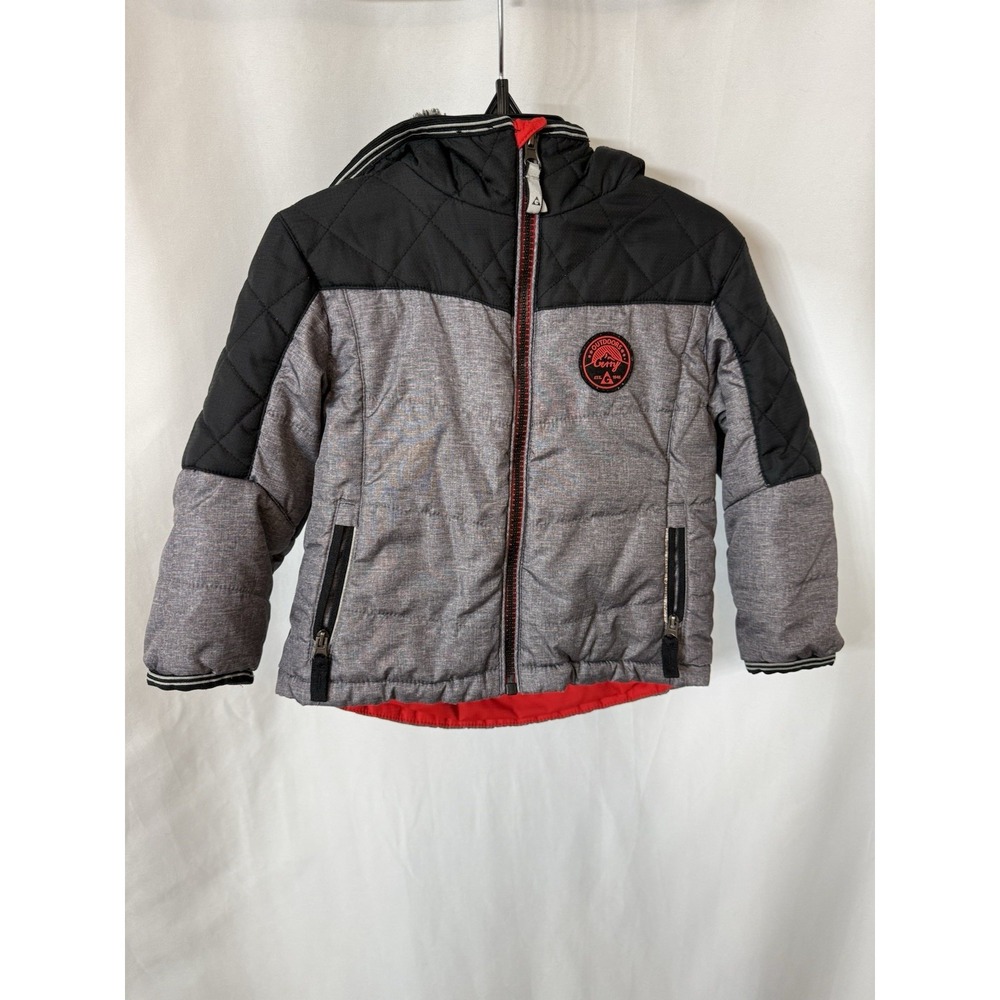 Gerry  Sherpa Lined‎ Puffer Jacket, Child 2T, Gray Black Red, Zip w Hood